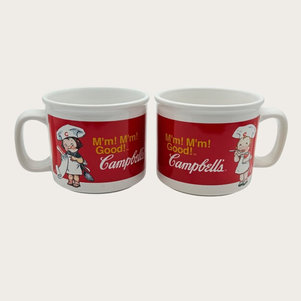 Vintage Campbells Soup Mugs Set Of 2 White Red Ceramic Cups 2004